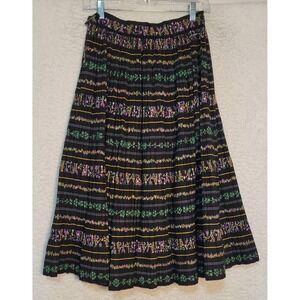 Koret of California Floral Pleated Skirt Black Size S Maxi Vintage Peasant 1355
